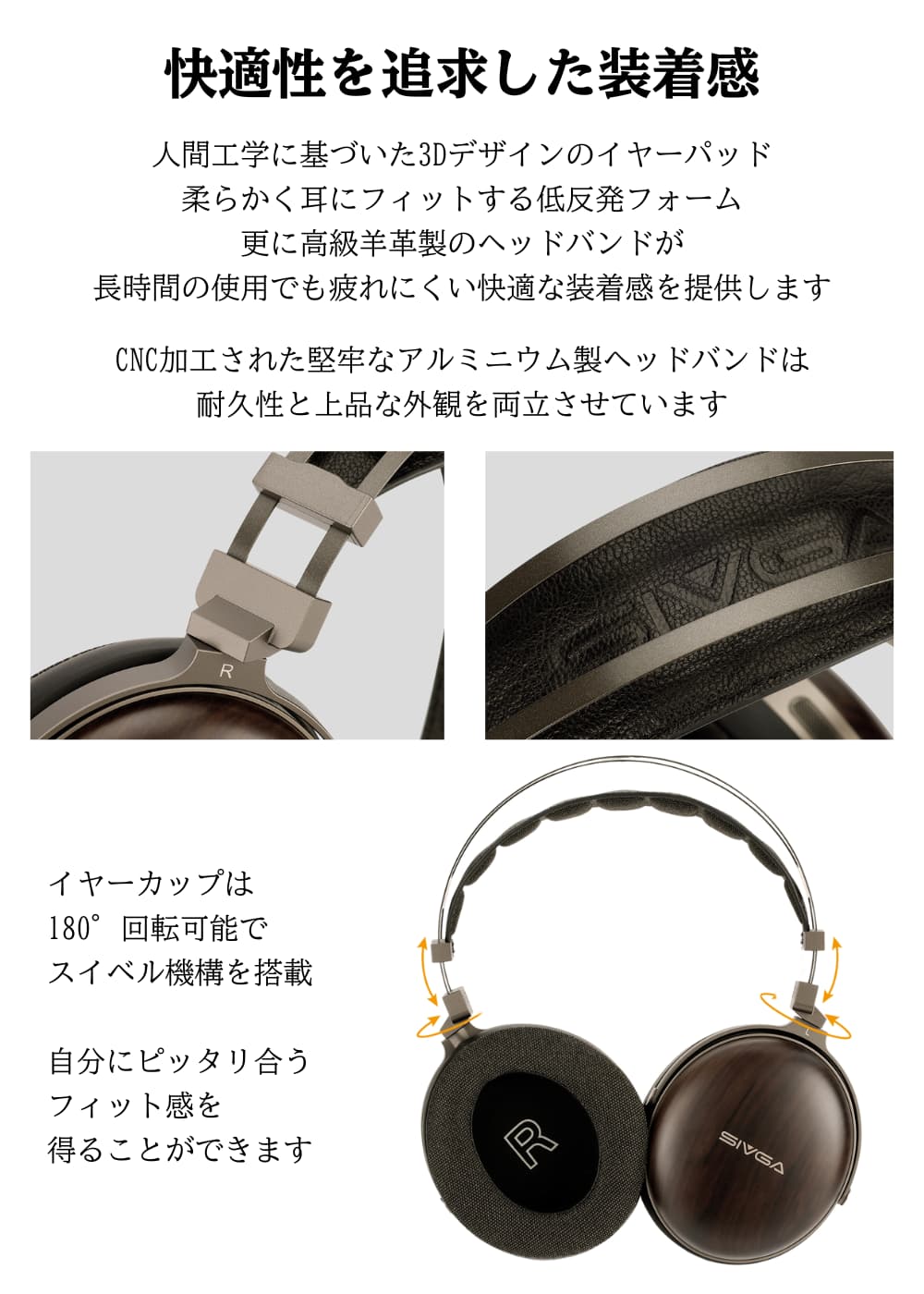SIVGA PENG (鵬) ヘッドホン 木製ハウジング 密閉型 50mm ダイナミックドライバー LCP サファイア複合振動膜 有線 ケーブル着脱可能 4.4mm バランス