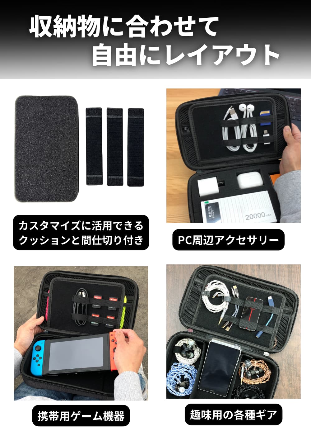 SOSO.LABO MG24 ガジェットケース セミハード 間仕切り付き 潰れない 衝撃吸収 スポンジ EVA ミリタリー イヤホンケース hdd ssd ケーブル 充電器 usb PC周辺 小物 ガジェットポーチ トラベルポーチ