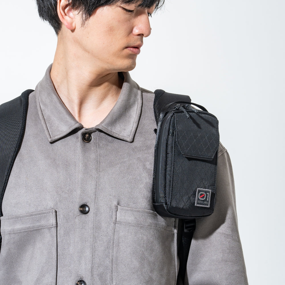 SOSO.LABO Daily Sling Compact スマホポーチ メンズ 防水 ベルトポーチ リュック付け マグネット開閉 腰 ショルダーポーチ 小物入れ カラビナ サコッシュ スマホショルダー 斜めがけ ウェスト 調整可能