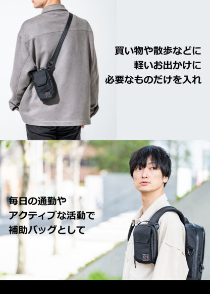 SOSO.LABO Daily Sling Compact スマホポーチ メンズ 防水 ベルトポーチ リュック付け マグネット開閉 腰 ショルダーポーチ 小物入れ カラビナ サコッシュ スマホショルダー 斜めがけ ウェスト 調整可能