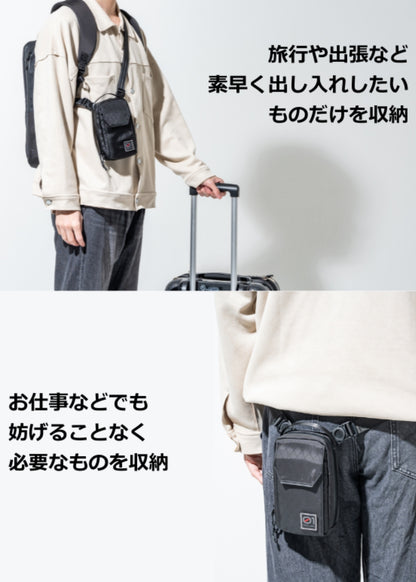 SOSO.LABO Daily Sling Compact スマホポーチ メンズ 防水 ベルトポーチ リュック付け マグネット開閉 腰 ショルダーポーチ 小物入れ カラビナ サコッシュ スマホショルダー 斜めがけ ウェスト 調整可能
