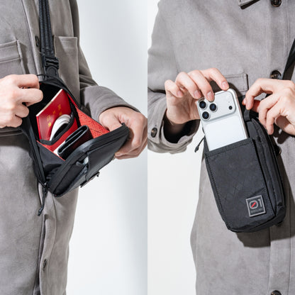SOSO.LABO Daily Sling Compact スマホポーチ メンズ 防水 ベルトポーチ リュック付け マグネット開閉 腰 ショルダーポーチ 小物入れ カラビナ サコッシュ スマホショルダー 斜めがけ ウェスト 調整可能